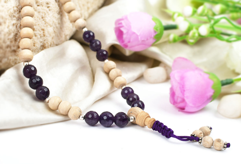 Faceted Amethyst and Tulsi Mala