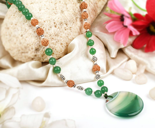 Green Jade and Rudraksha Beads