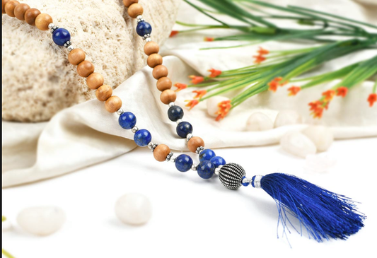 Lapis Lazuli and White Sandal wood Mala