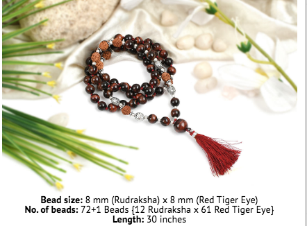 Red Tiger Eye and Rudraksha Bead Mala